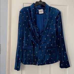 Blue velvet blazer with silver stars